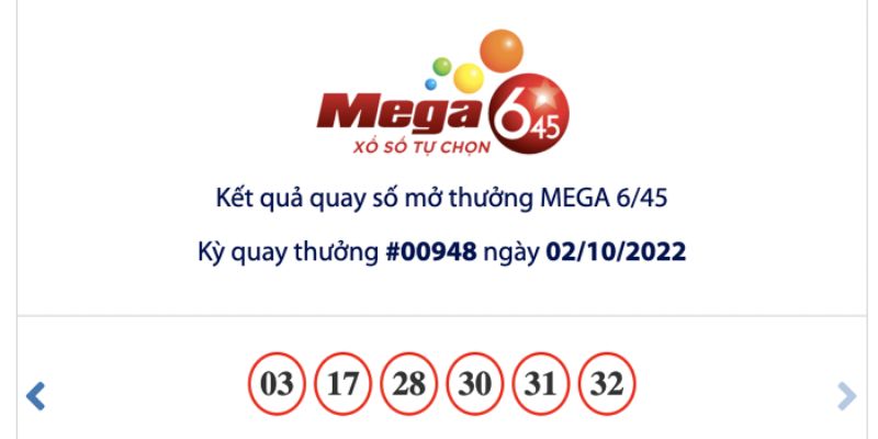 Kết quả xổ số Mega 6/45 hôm nay